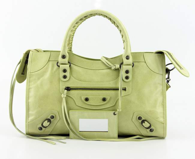 Balenciaga 085332 Imported Leather City Handbag-Dark Green