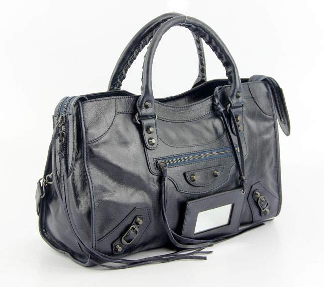 Balenciaga 085332 Imported Leather City Handbag-Dark Sapphire Blue - Click Image to Close