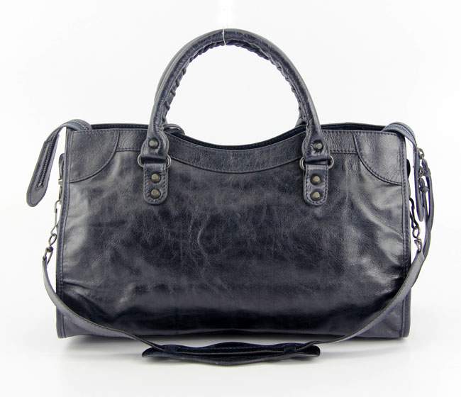 Balenciaga 085332 Imported Leather City Handbag-Dark Sapphire Blue