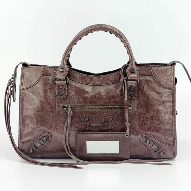 Balenciaga 085332 Imported Leather City Handbag-Grayish Purple