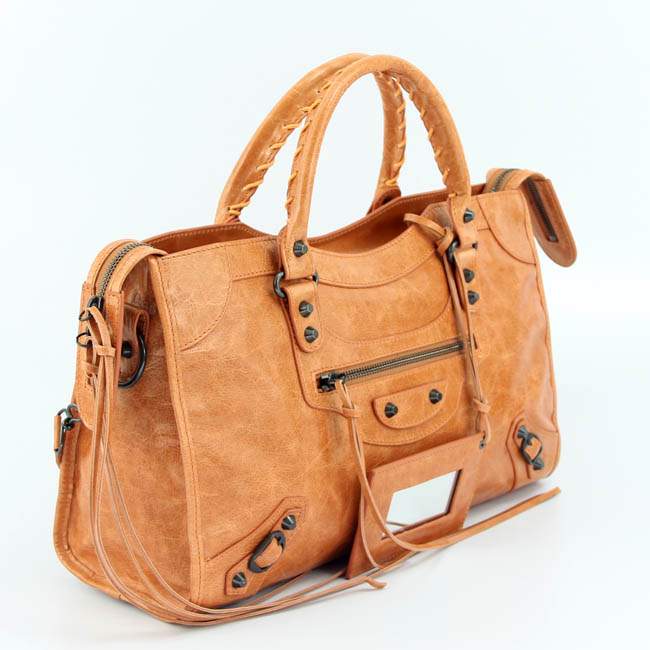 Balenciaga 085332 Imported Leather City Handbag-Light Orange - Click Image to Close
