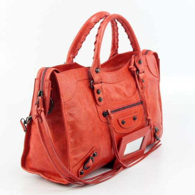 Balenciaga 085332 Imported Leather City Handbag-Light Red