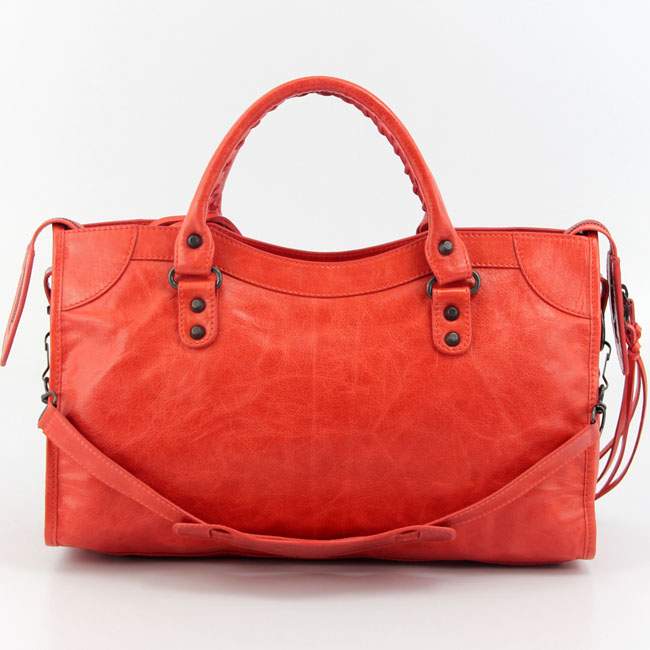 Balenciaga 085332 Imported Leather City Handbag-Light Red