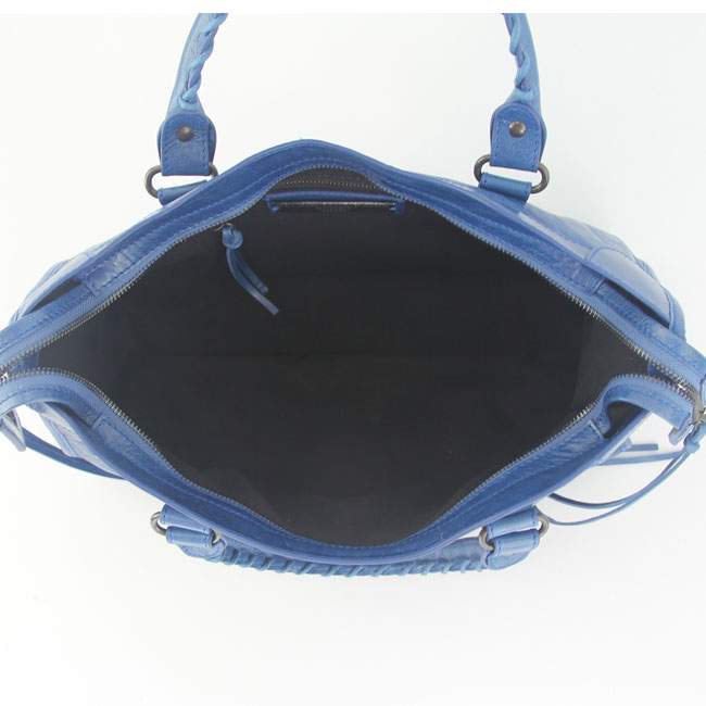 Balenciaga 085332 Imported Leather City Handbag-Medium Blue