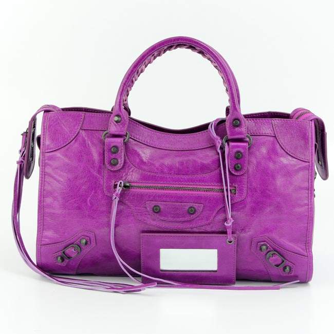 Balenciaga 085332 Imported Leather City Handbag-Medium Purple