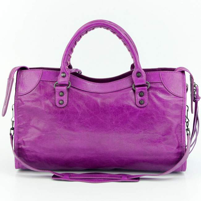 Balenciaga 085332 Imported Leather City Handbag-Medium Purple