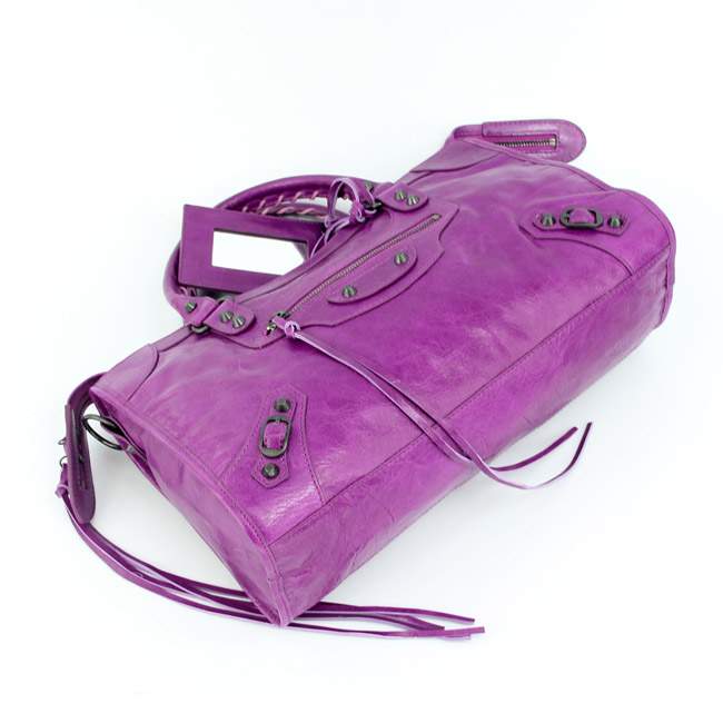 Balenciaga 085332 Imported Leather City Handbag-Medium Purple - Click Image to Close