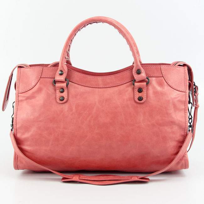 Balenciaga 085332 Imported Leather City Handbag-Watermelon Red - Click Image to Close