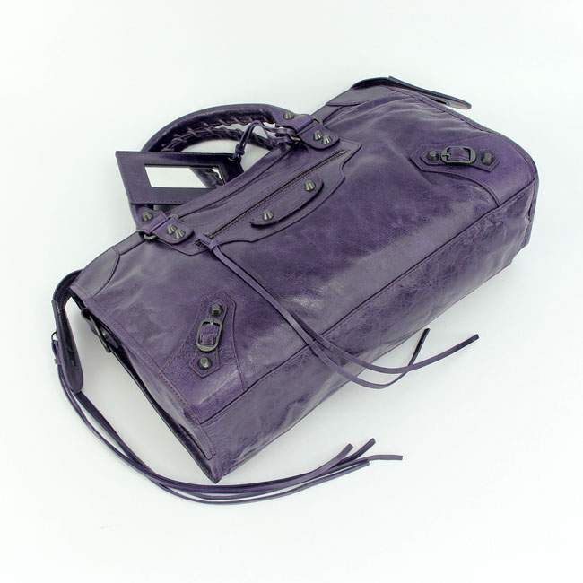Balenciaga 085332 Imported Leather City Handbag-Purplish Blue