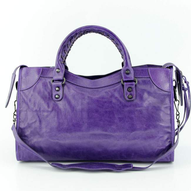 Balenciaga 085332 Imported Leather City Handbag-Purple