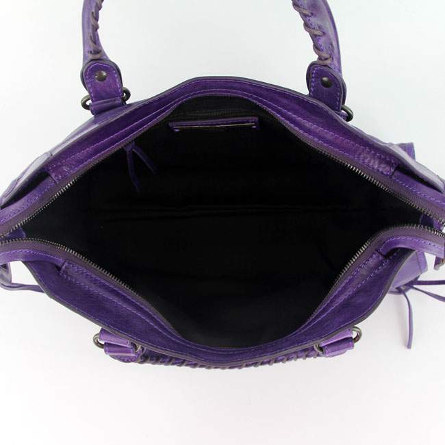 Balenciaga 085332 Imported Leather City Handbag-Purple - Click Image to Close