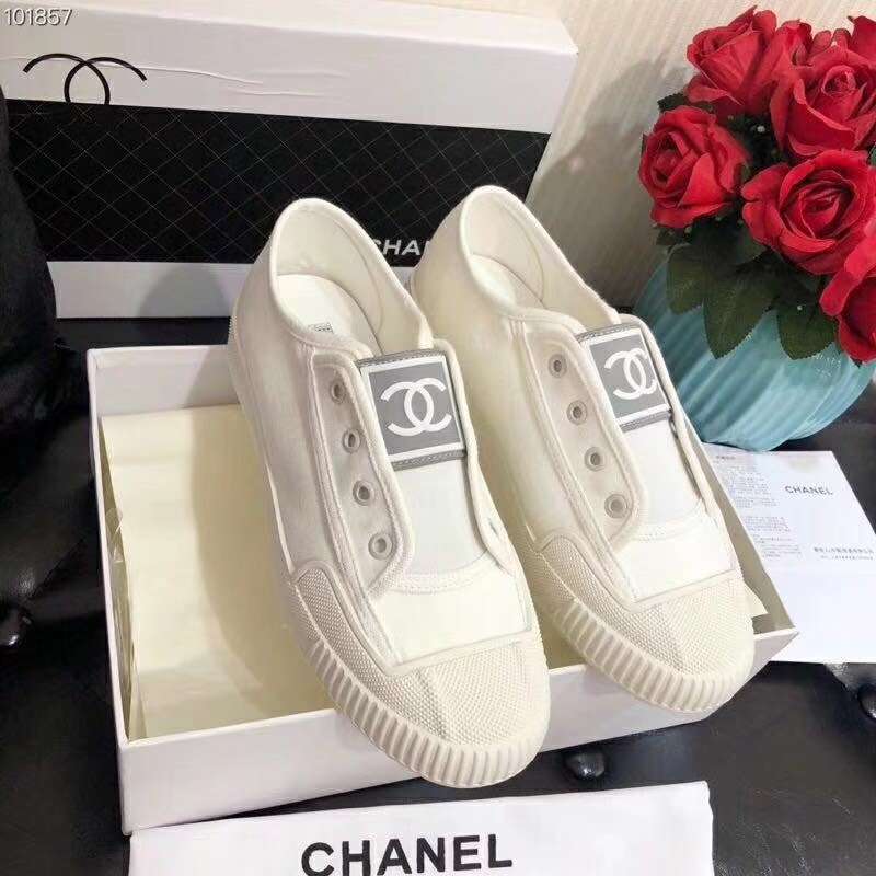 2019 NEW Chanel Real leather shoes Chanel 101857 White - Click Image to Close