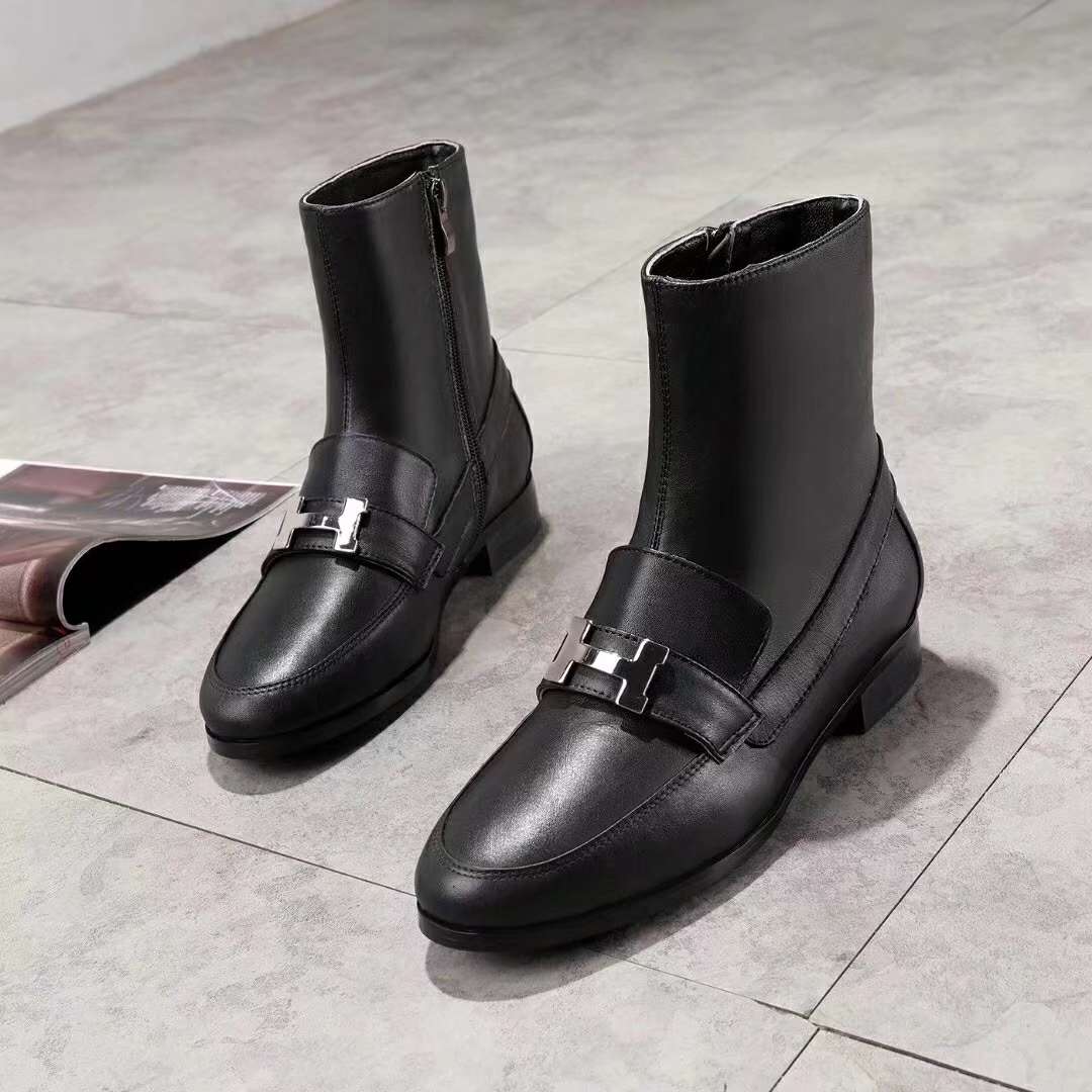 2019 NEW Hermes Real leather shoes Hermes102602black