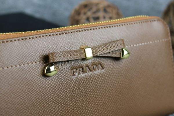 2013 Prada Bowknot Saffiano Leather Wallet 1382 apricot - Click Image to Close