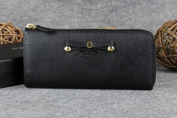2013 Prada Bowknot Saffiano Leather Wallet 1382 black