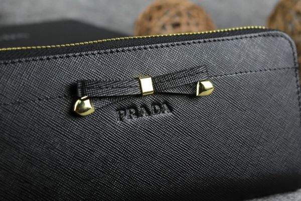 2013 Prada Bowknot Saffiano Leather Wallet 1382 black - Click Image to Close