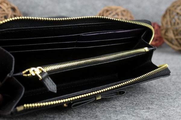 2013 Prada Bowknot Saffiano Leather Wallet 1382 black - Click Image to Close