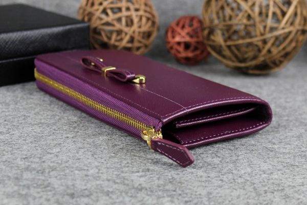 2013 Prada Bowknot Saffiano Leather Wallet 1382 purple - Click Image to Close