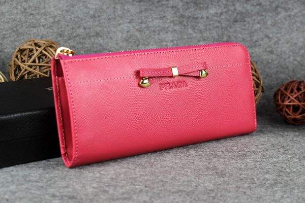 2013 Prada Bowknot Saffiano Leather Wallet 1382 rose red - Click Image to Close