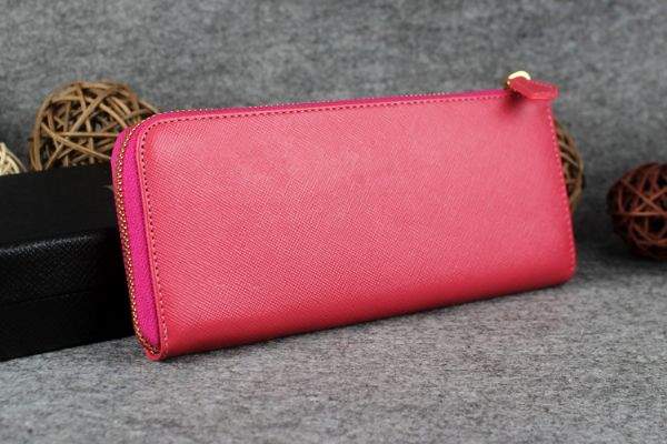 2013 Prada Bowknot Saffiano Leather Wallet 1382 rose red