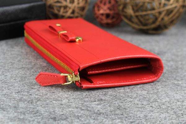 2013 Prada Bowknot Saffiano Leather Wallet 1382 red - Click Image to Close