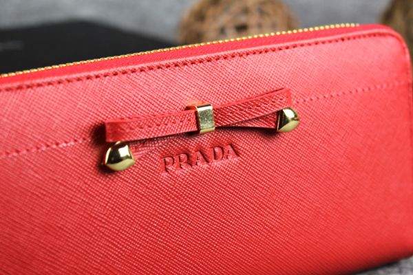 2013 Prada Bowknot Saffiano Leather Wallet 1382 red - Click Image to Close