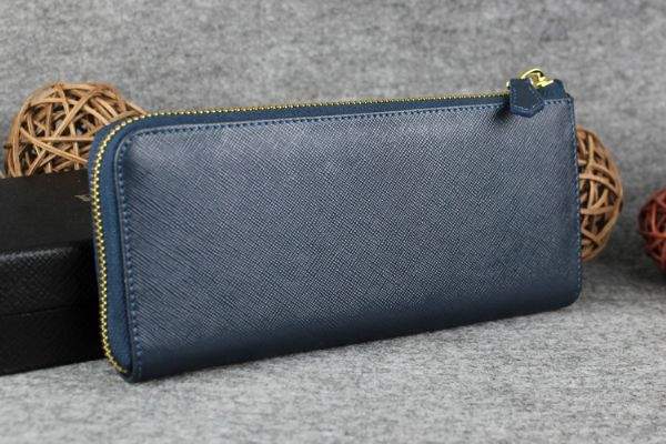 2013 Prada Bowknot Saffiano Leather Wallet 1382 dark blue - Click Image to Close