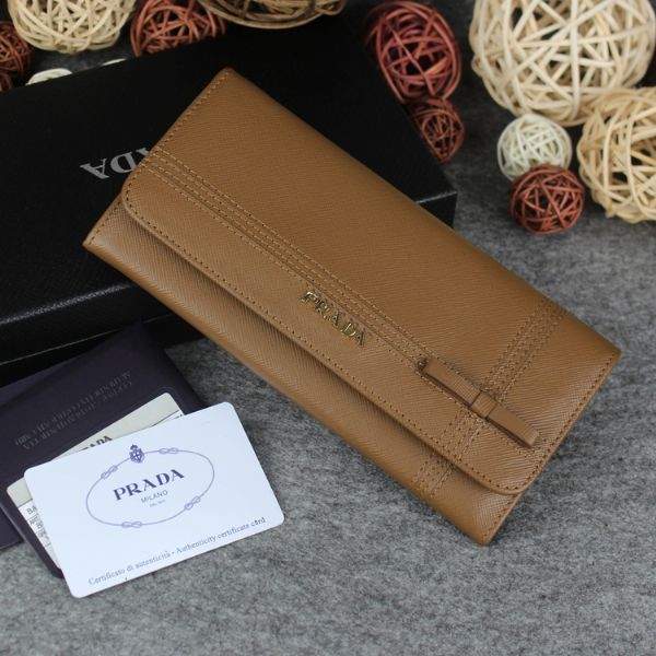 New Prada Bowknot Saffiano Leather Wallet 1383 apricot - Click Image to Close