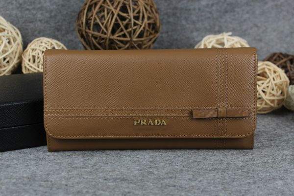 New Prada Bowknot Saffiano Leather Wallet 1383 apricot