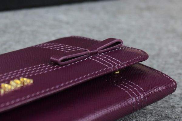 New Prada Bowknot Saffiano Leather Wallet 1383 purple