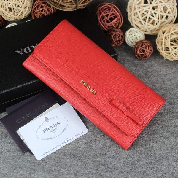 New Prada Bowknot Saffiano Leather Wallet 1383 red - Click Image to Close