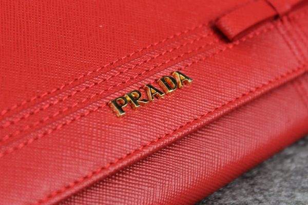 New Prada Bowknot Saffiano Leather Wallet 1383 red