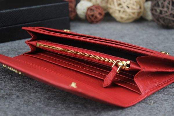 New Prada Bowknot Saffiano Leather Wallet 1383 red