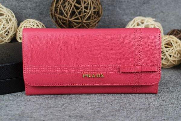 New Prada Bowknot Saffiano Leather Wallet 1383 rose red - Click Image to Close