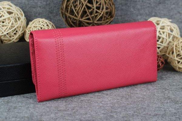 New Prada Bowknot Saffiano Leather Wallet 1383 rose red