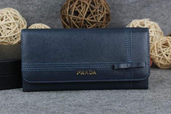 New Prada Bowknot Saffiano Leather Wallet 1383 dark blue