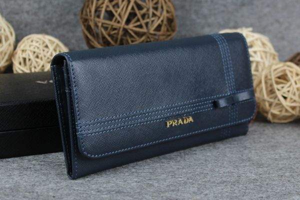 New Prada Bowknot Saffiano Leather Wallet 1383 dark blue