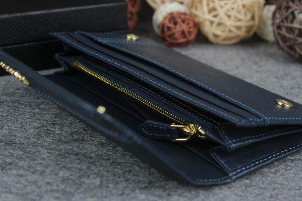 New Prada Bowknot Saffiano Leather Wallet 1383 dark blue - Click Image to Close