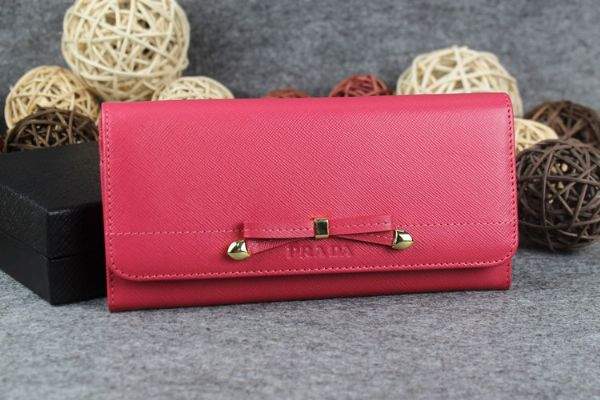 2013 Prada Saffiano Leather Wallet 2383 rose red - Click Image to Close
