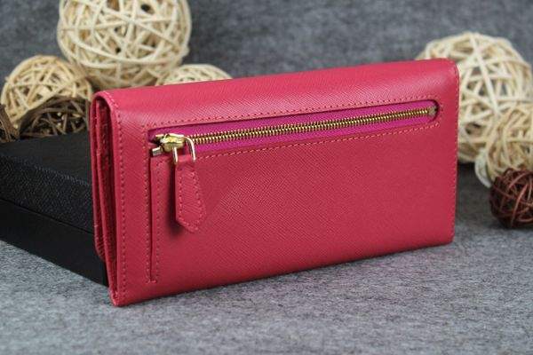 2013 Prada Saffiano Leather Wallet 2383 rose red - Click Image to Close