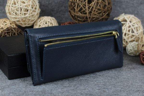 2013 Prada Saffiano Leather Wallet 2383 dark blue