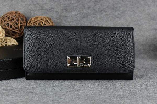 2013 Prada Saffiano Leather Wallet 5383 black - Click Image to Close