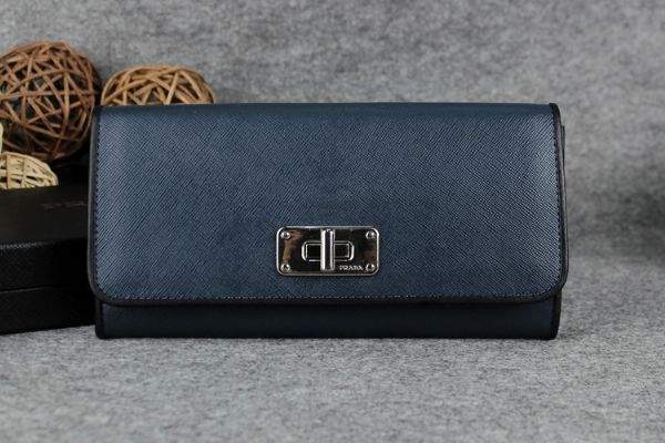2013 Prada Saffiano Leather Wallet 5383 dark blue