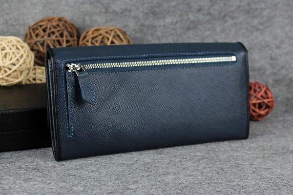 2013 Prada Saffiano Leather Wallet 5383 dark blue - Click Image to Close