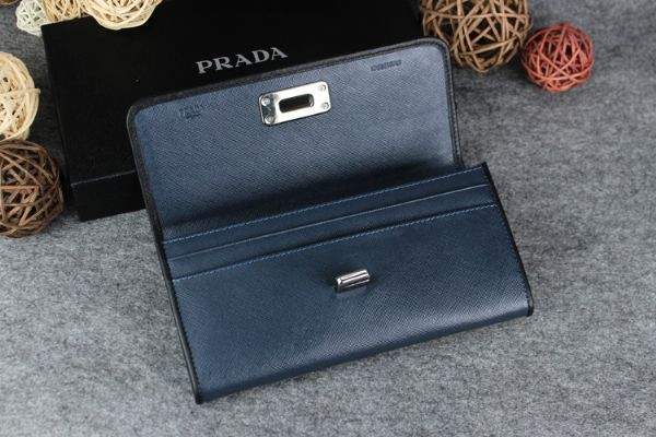 2013 Prada Saffiano Leather Wallet 5383 dark blue - Click Image to Close