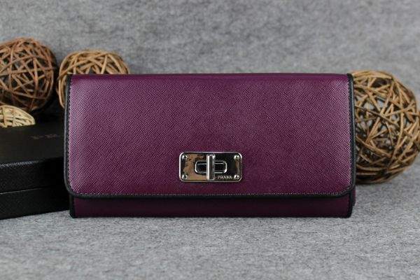 2013 Prada Saffiano Leather Wallet 5383 purple - Click Image to Close