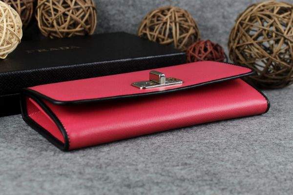 2013 Prada Saffiano Leather Wallet 5383 rose red - Click Image to Close