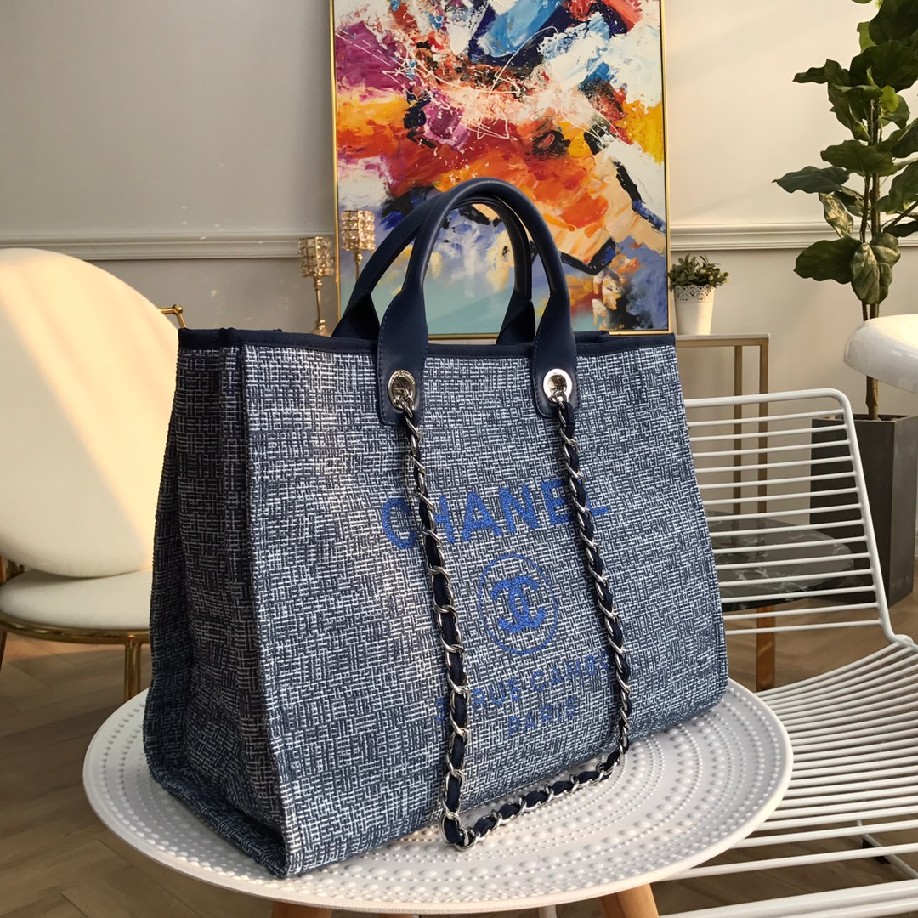 best quality original Chanel canvas tote shopping bags 30492 blue - Click Image to Close