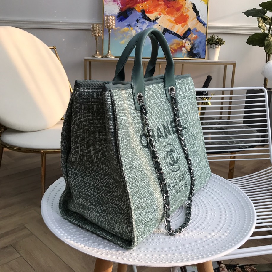 best quality original Chanel canvas tote shopping bags 30492 green - Click Image to Close