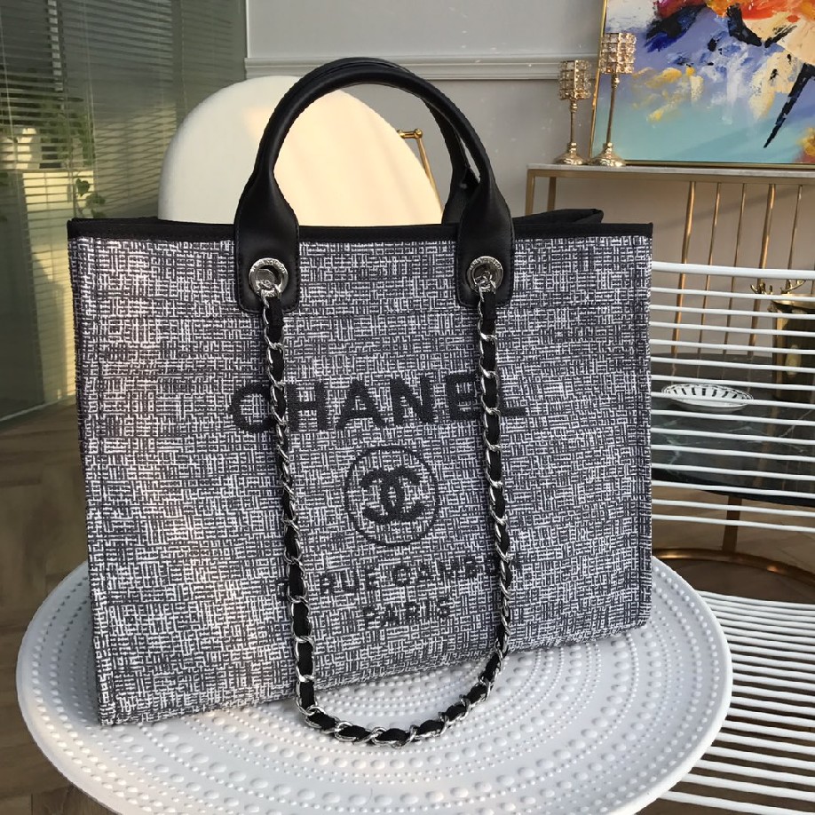 best quality original Chanel canvas tote shopping bags 30492 Black - Click Image to Close